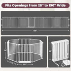 190" Extra Wide Baby Gate Playpen, Adjustable Baby Fence Play Yard | Long Dog Gates Indoor for Stair Doorway Fireplace, Large Child Gate for Toddler Kid Pet, Family Essentials Safty Gate, White