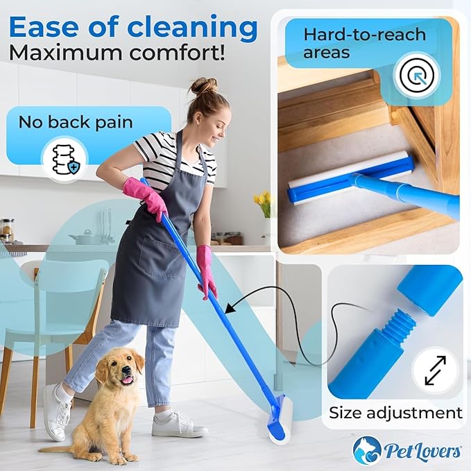 PetLovers Large Lint Roller with 3 Refills – 400 Total Sheets for Tackling Pet Hair, Extra Large Floor and Carpet Roller for Homes with Pets, Perfect for Floors, Furniture, and Loving Pet Owners