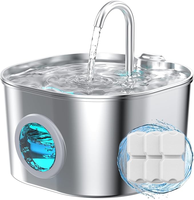 Cat Water Fountain Stainless Steel: Pet Fountains for Cats/Dog Indoor Automatic Waterer Bowls for Drinking Small Animal Water Dispenser Metal Pets Watering Faucet Bottle Auto Kitty Watering Supplies