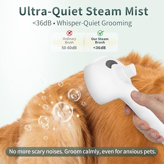 3-in-1 Self-Cleaning Shedding Steam Brush for Dogs & Cats | USB Rechargeable, One-Touch Fur Remover, Anti-Static & Reduces Shedding, Mist Spray Comb for Long & Short-Haired Pets