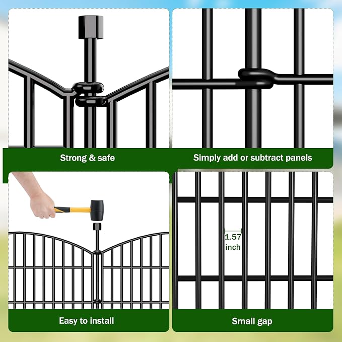 No Dig Decorative Garden Fence 10 Panels, 48 in (H) x 22.6 ft (L), Dog Fence Outdoor for Yard, Rustproof Metal Animal Barrier Ground Stakes Fencing for Garden, Patio, Flower Bed