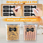 qeerable Airtight Dog Treat Jars with Scoops & Tongs - Small Pet Food Storage Containers for Kitchen Counter - 2-Pack Clear Plastic Dog Treat Holder & Canister for Puppy Training Rewards