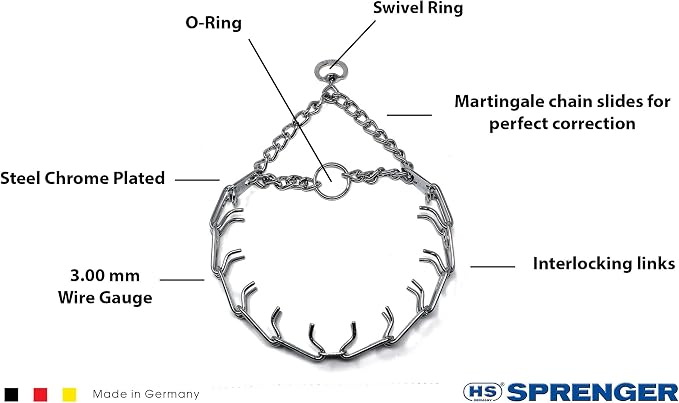 Herm Sprenger Prong Dog Training Collar, 22in x 3.0mm (Neck Size up to 18in) Medium, Ultra-Plus Chrome Plated Steel Pet Pinch Anti Pull Collar for Dogs Made in Germany