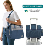 Dog Travel Bag for Pet Kit for Supplies with 2 Food Storage Containers 2 Collapsible Bowls 1 Feeding Mat 1 Dog Treat Pouch 7-Piece Set Perfect Road Trips Camping Weekend (Navy Blue)