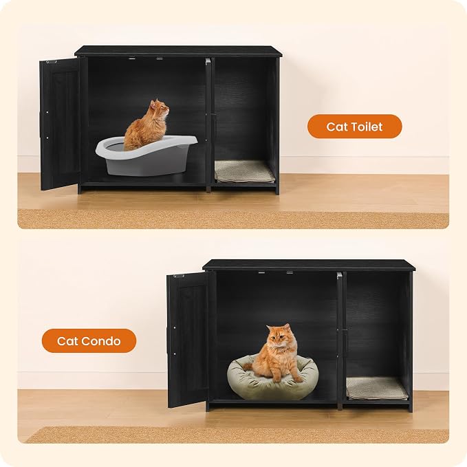 Dwanton Litter Box Enclosure, Cat Litter Box Furniture Hidden, with Scratching Mat, Wooden Cat Washroom Indoor, 31.5" L x 19.7" W x 21.7" H, Dark Gray
