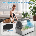 SuzziPaws Stainless Steel Litter Box Top-Entry Dog-Proof for Multi-Cats | XL Dark Grey Hooded Cat Litter Box with Filter & Scoop, Anti-Leakage High Walls Reduce Tracking for Multi-Cat Homes