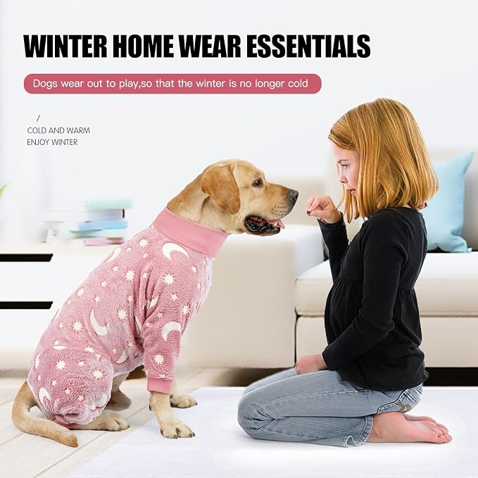 Dog Fleece Pajamas Large Dog 4 Legs Winter Clothes for Dog Fit Warm Jumpsuit for Dogs (Pink, Medium)