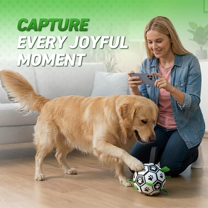 QDAN Dog Toys Dog Balls, 6 Inch Dog Soccer Ball with Straps, Herding Balls | Dog Birthday Toy, Balls for 20-40lbs Dogs, Outdoor Puppy Toys to Keep Them Busy, Interactive Toy for Tug, Pool Water Toy Ball