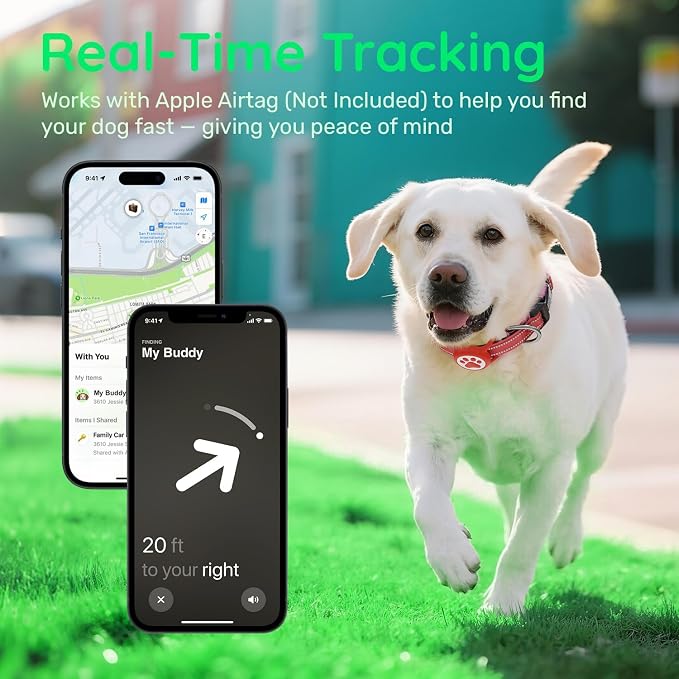 Airtag Dog Collar, Reflective Ultra-Durable Nylon Padded with QR Buckle & IP68 Waterproof Air Tag Holder Compatible for Apple AirTag, Comfortable for Small Medium Large Dogs (Red, XS)