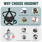 Houdini™ Escape Proof Cat Harness and Leash (Black, M/L) | Adjustable walking vest with 6ft lead, premium padded finish, snug secure fit, lightweight for travel and outdoor adventures