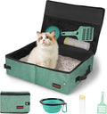 Portable Cat Travel Litter Box. Zipped Lid, Collapsible Litter Box for Cats. No Leakage, No Smell. Easy to Carry. Used for Hotels, Camping, Car (Green,L)