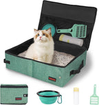 Portable Cat Travel Litter Box. Zipped Lid, Collapsible Litter Box for Cats. No Leakage, No Smell. Easy to Carry. Used for Hotels, Camping, Car (Green,L)