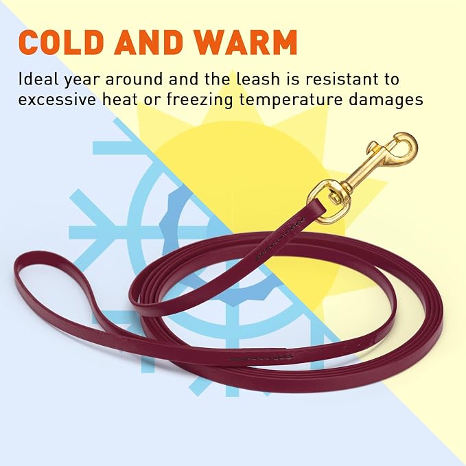 Viper Biothane K9 Working Dog Leash Waterproof Lead for Tracking Training Schutzhund Odor-Proof Long Line with Solid Brass Snap for Puppy Medium and Large Dogs, 20ft Merlot Burgundy
