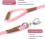 Mile High Life Dog Leash Braided Cotton Rope w/Leather-Wrapped Ends/Handle | Rust-proof 360° swivel clasp, Heavy-duty for medium/large breeds. Great for weddings, daily walks (6 FT, 1/2", Pink)