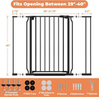 40" Extra Tall Baby Gate No Drilling, Auto Close Dog Gate, Black | Indoor for Doorways & Stairs, Pressure Mounted 29"-40" Wide Pet Gate, Easy Walk Through Gate for Baby & Pet Stroller Friendly