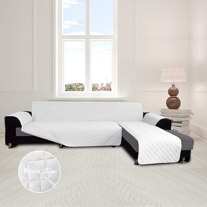 Easy-Going Reversible L-Shape Sectional Couch Cover, Small, White/White | Soft Sofa Slipcover For Dogs, Fits Left/Right Chaise Lounge Protector, Water Resistant Mat For Living Room