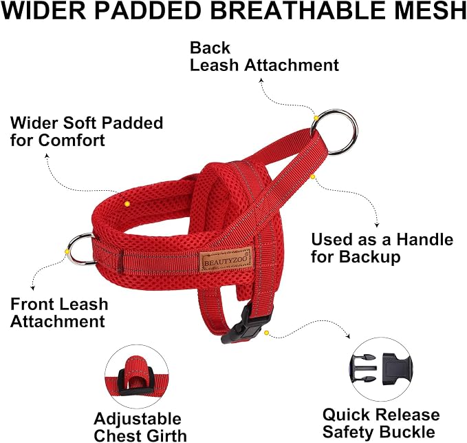 BEAUTYZOO Dog Harness for Large Dogs, No Pull Dog Harness and Leash Set, Soft Escape Proof Puppy Vest Harness with Handle, Reflective Lightweight Step in Harness for Girl Boy Dogs, Red L