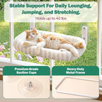 Zakkart Mellow Foldable Cat Window Perch, Upgraded Suction Cups (Beige, M) | Curtain-Friendly, Dual-Fabric Striped Machine Washable Bed, Heavy Duty ABS & Metal Frame, Hold up to 40 lbs., 22.8"W x 15.5"D