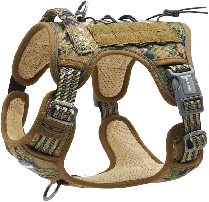 AUROTH Tactical Dog Harness for Large Dogs No Pull Adjustable Reflective K9 Working Training Easy Control Pet Vest Military Service Harnesses Woodland Camo L