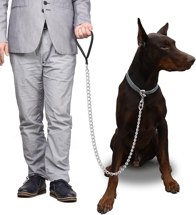 Premium Chain Heavy Duty Dog Leash, 4 ft. x 5.0 mm | Padded Handle for Large & Medium Size Dogs