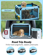 JOYTUTUS Collapsible Dog Crate, 38 Inch Portable Pet Crate for Car, Travel Dog Kennel Foldable Dog Crate for Large Dog 70lbs, Soft Cat Carrier Fit for Indoor & Outdoor/Trunk (Blue)