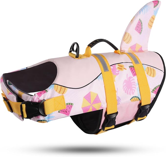 ASENKU Dog Life Jacket - Pet Safety Vest for Swimming & Boating, Shark Life Jacket with Floatation, Dog Lifesavers Swimsuits for Small Medium Large Dogs (Summerpink, S)