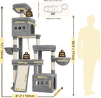Heybly Cat Tree 72.4-Inch Anti-Tip Cat Tower with Spacious Perches HCT060W | All-in-One Cat Furniture for Large Cats, Multiple Interactive Areas, Extra-Large Sisal Scratching Board, Light Gray