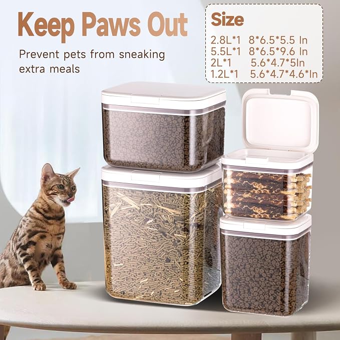 25 lb Airtight Dog Food Storage Container with Scoop | Large airtight BPA-free bin with measuring cup keeps up to 25 lb of dry dog or cat food, treats, rice, or flour organized.