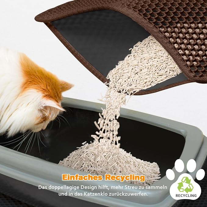 Cat Litter Mat 24"x35",Double Layer EVA litterbox Mat, Brown | Waterproof honeycomb large grid, urine-proof and odor-free. Traps litter, easy cleanup,Washable, non-slip backing