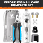 Whisper Quiet Dog Nail Grinder Safe & Stress-Free for Sensitive Dogs Cats | 4 LED Lights,3 Grinding Bits, 3-Speed, Pet Nail Trimmers, Rechargeable Painless Grooming Kit for All Breeds & Sizes