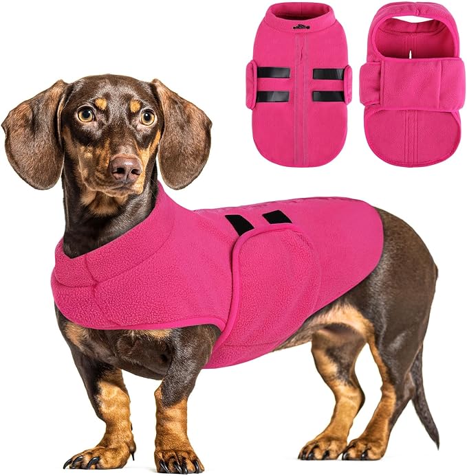 Queenmore Soft Fleece Dog Jacket, Warm Winter Dog Clothes with Leash Hole, Dachshund Sweaters for Small Dogs Cats Boy or Girl (Pink, S)