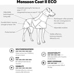 Hurtta Monsoon Coat II ECO, Wet Weather Dog Raincoat Coat, Desert, 11 in