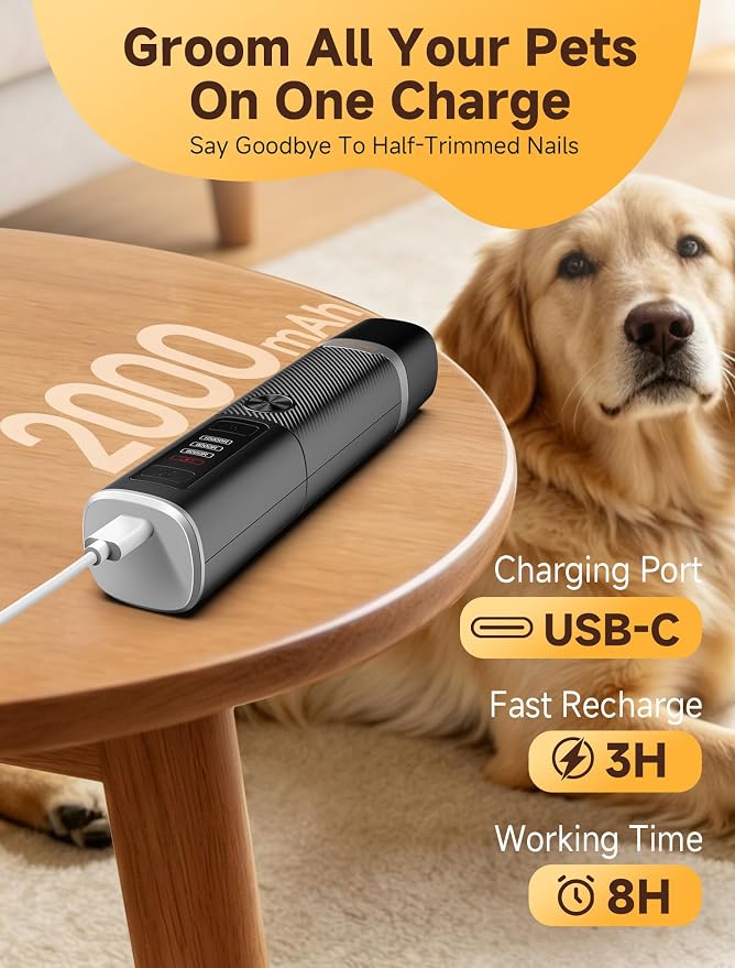 Dog Nail Grinder Whisper Quiet & Safe for Sensitive Dogs & Cats