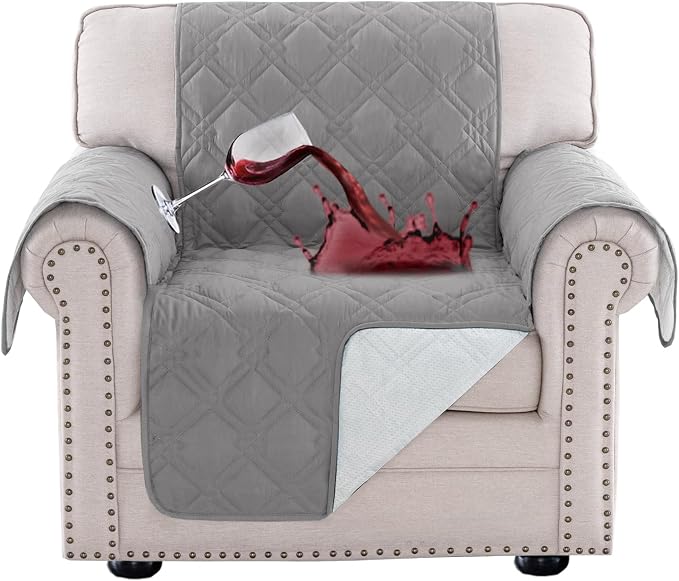 Turquoize 100% Waterproof Couch Cover Sofa Covers for 1 Cushion Couch Chair Covers Triple Non-Slip Washable Furniture Protector Cover for Pets, Kids, Dog (Chair 23", Light Gray)