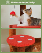 MUTTROS Mushroom Cat Tree Tower with Removable Scratcher, Large Hammock, Condo, Perch, 3 Sisal Posts – Multi-Level Cat Tree for Indoor Cats, Cute Cat Tower for Small Space Homes