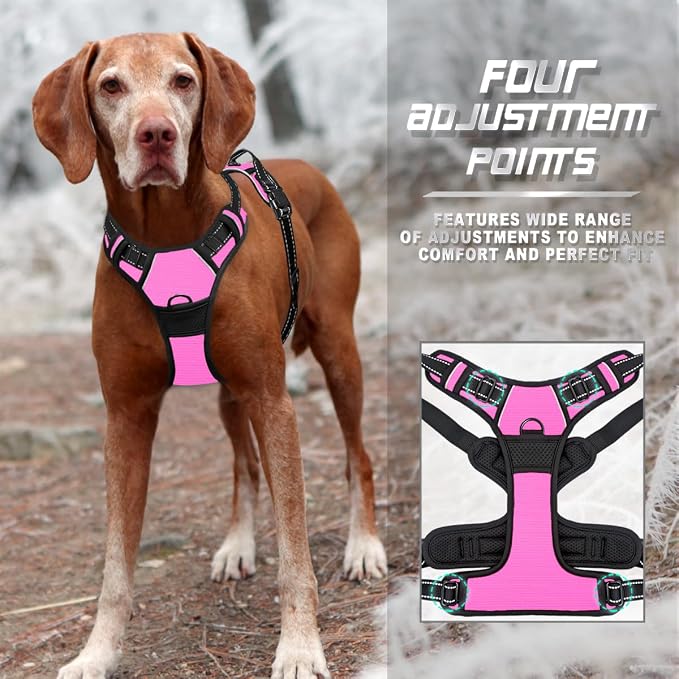 BARKBAY No Pull Dog Harness Front Clip Heavy Duty Reflective Easy Control Handle for Large Dog Walking(Pink,XL)