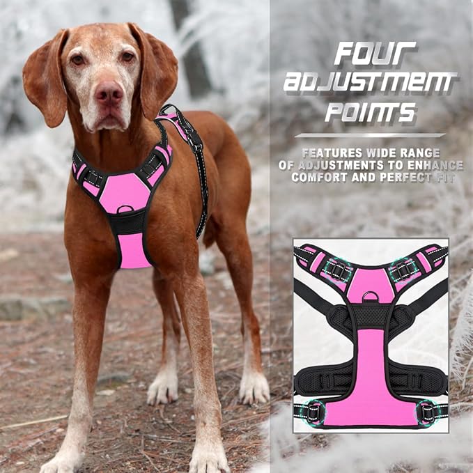 BARKBAY No Pull Dog Harness Front Clip Heavy Duty Reflective Easy Control Handle for Large Dog Walking(Pink,S)