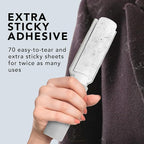 Plus XL Retractable Lint Remover & Pet Hair Roller for Clothes – Refillable & Reusable Lint Roller with 140 Extra Sticky Tear-Off Sheets – Value Pack, Light Grey