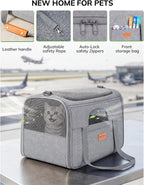 Morpilot Airline Approved Cat Carrier, 16.5" x11" x11" Soft-Sided Pet Travel Carrie with 4-Sided Mesh Ventilation for Cats & Puppies up to 15lbs (Light Gray)
