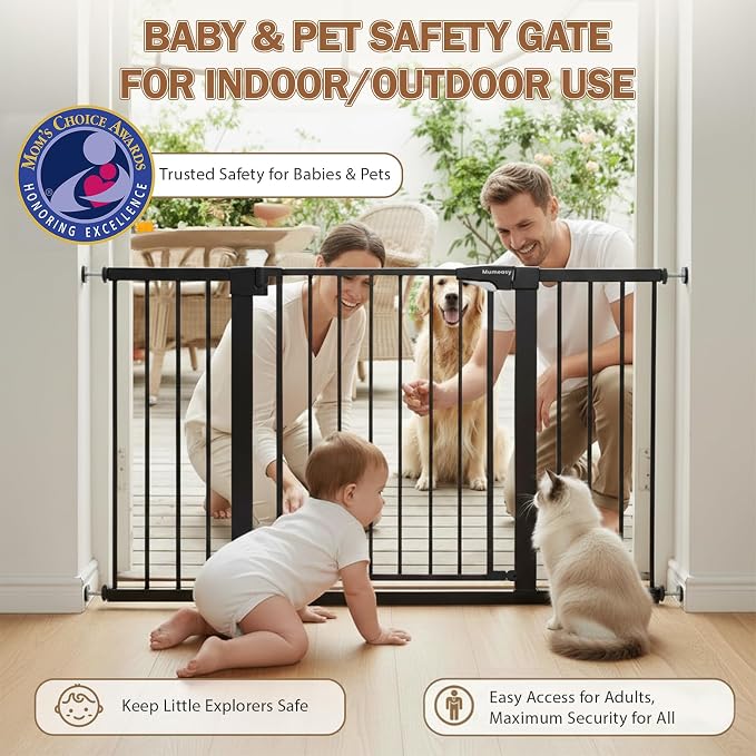 Mumeasy 29.7-51" Extra Wide Baby & Dog Safety Gate for Stairs & Doorways | Pressure/Hardware Mount Child & Pet Gate, Auto Close Easy Access Walk Thru Door for House, Hallway, Indoor & Outdoor, Black
