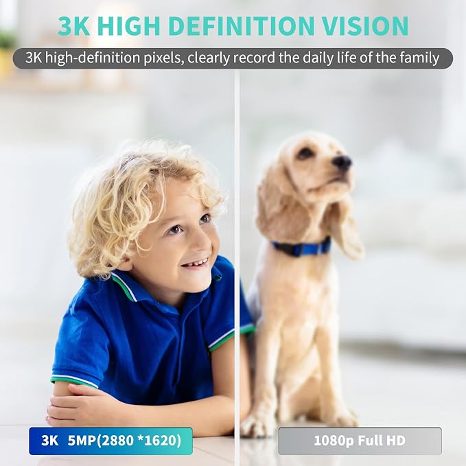Indoor Camera, 3K HD Indoor Security Camera, 360° Pan/Tilt Pet Camera, 2-Way Audio, Siren, Night Vision, Baby/Pet Monitor with Phone App 2.4G and 5G WiFi, Compatible Alexa and Google Assistant