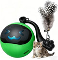 Interactive Cat Toy Ball, Automatic Self-Rolling Cat Toy with Feather Tail, Rechargeable Smart Cat Ball for Indoor Cats（Dark Green）
