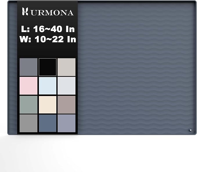 URMONA 37 x 22 in Waterproof Silicone Under Sink Mat, Cabinet Protector | Charcoal , Under Kitchen Sink Mat, Kitchen Cabinet Liner, Bathroom Sink Protector, Pet Food Mat and Cat Litter Mat