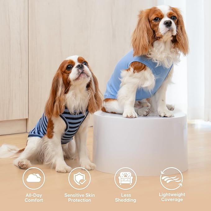 KYEESE 2Pack Dog Shirt, Soft Striped Dogs T Shirts, Lightweight Pet Tank Top, Sleeveless Dog Shirt for Small Dogs, Stretchy Comfortable Pet Vest, Dark Blue, Large