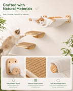 Cat Wall Shelves Set with Hammock and 2 Solid Wood Sisal Steps | 3-piece cat wall set includes 1 reversible canvas-plush hammock and 2 solid wood steps with removable sisal mats