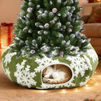 Cat Tunnel Bed for Indoor Cats - Soft Plush Donut Tunnel Bed with Snowflake Design & Washable Anti-Slip Mat, Multifunctional Playground Toys for Cats, Kittens & Small Pets.(Green)
