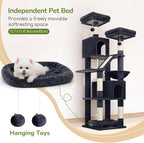 Globlazer F74D Cat Tree for Large Cats 20+ lbs, 74in Tall Tower, Dark Grey | Easy Assembly, Maine Coon, Large Cats, 2 Condos, Steel-Rim Basket Bowl, Plush Bed, 2 Perches, Sisal Posts, Anti-Topple Strap