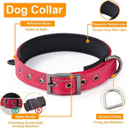 Annchwool No Pull Dog Harness,Heavy Duty Reflective Collar & Leash Set-Leash with Double Handle & Car Seatbelt Clip-Easy Control for Walking Training Medium Large Size Dogs(Red,L)