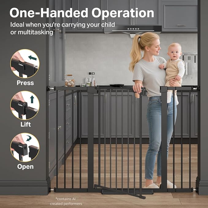 Cumbor 36 in Extra Tall Baby Gate for Stairs, 29.7-51.5 in Dog Gate Black | Mom's Choice Awards Winner, Auto Close and Double Lock Child Gate for Toddlers & Pets, Pressure or Hardware Mounted