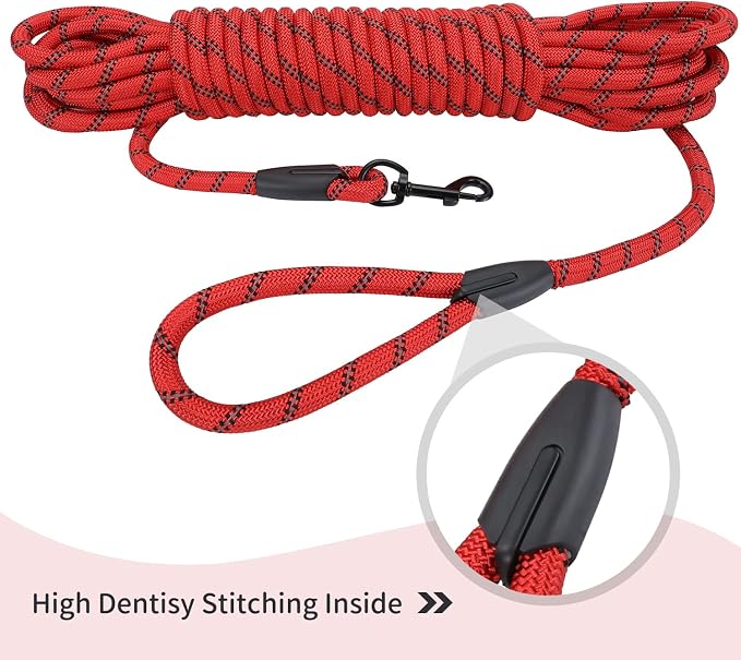Long Dog Leash for Training 20Ft-Reflective Nylon Rope with Swivel Hook-Recall Agility Lead for Large Small Medium Dogs Outside Walking Hiking-Red
